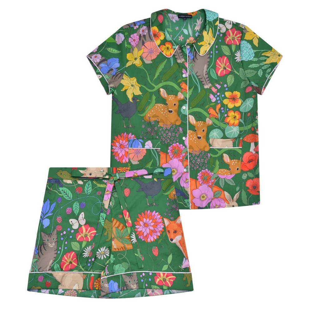 NWT Karen Mabon Summer Garden Green PJ Set